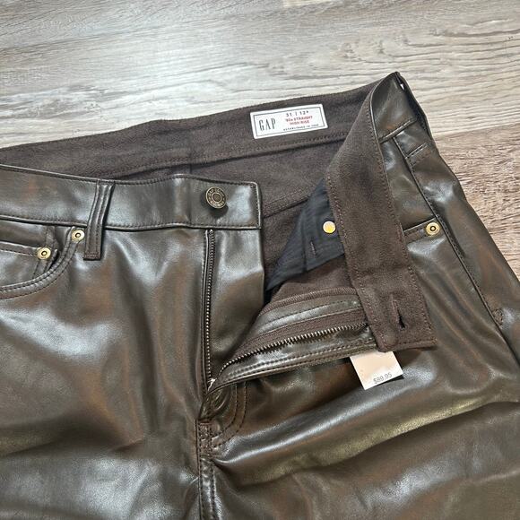 GAP Faux Leather Pants ’90s Straight High Rise Brown NWT Size 31 / 12R - Picture 3 of 7